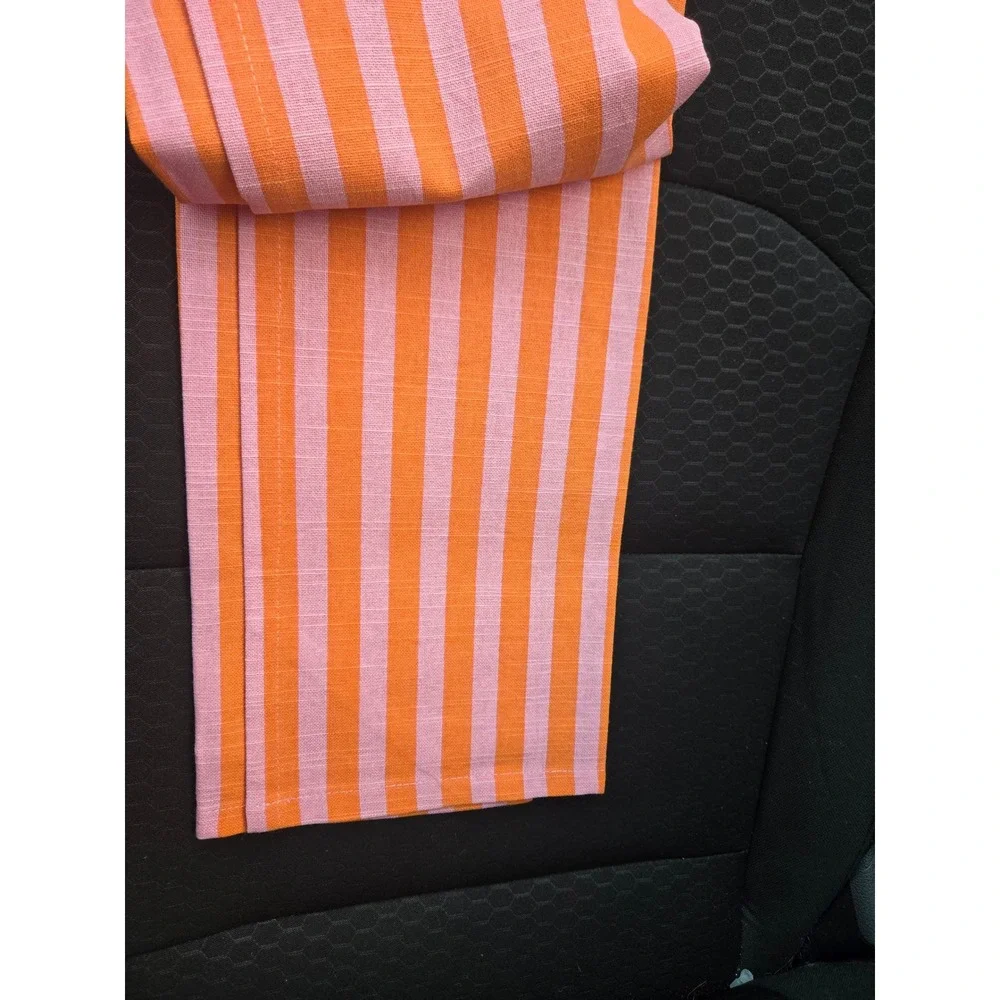 World Market Orange Pink Striped Floral Embroidered Cotton Dish Towel NWT